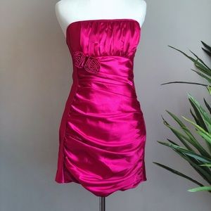 Fuchsia Pink Satin Formal Dress